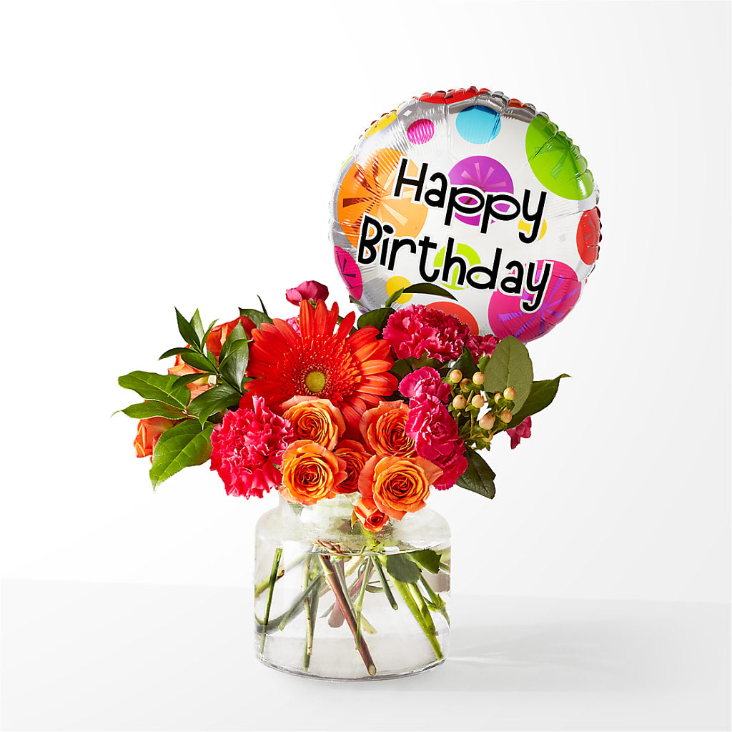 Fiesta Bouquet with Birthday Balloon – The Arrangement Smiles Unlimited Llc, Anderson IN