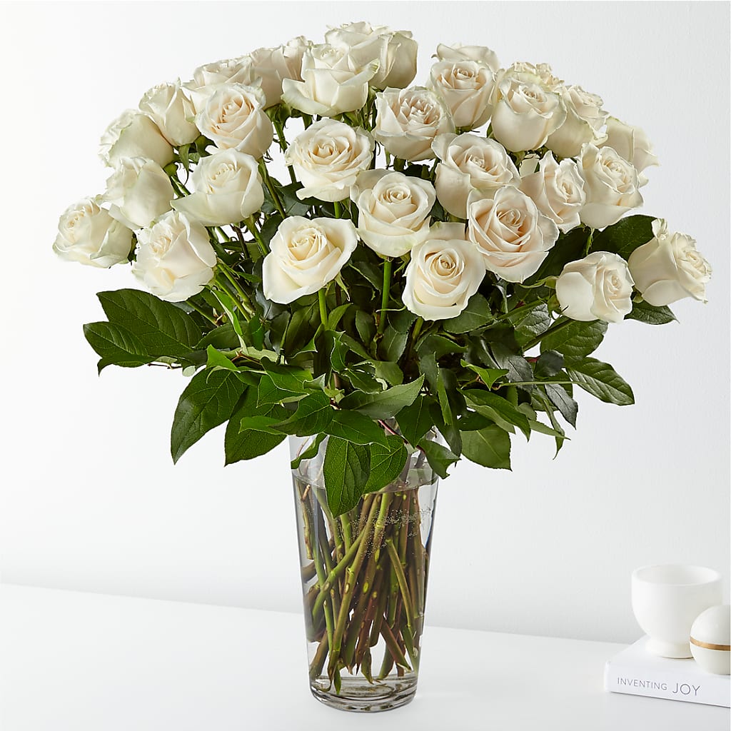 Long Stem White Rose Bouquet – The Arrangement Smiles Unlimited Llc, Anderson IN