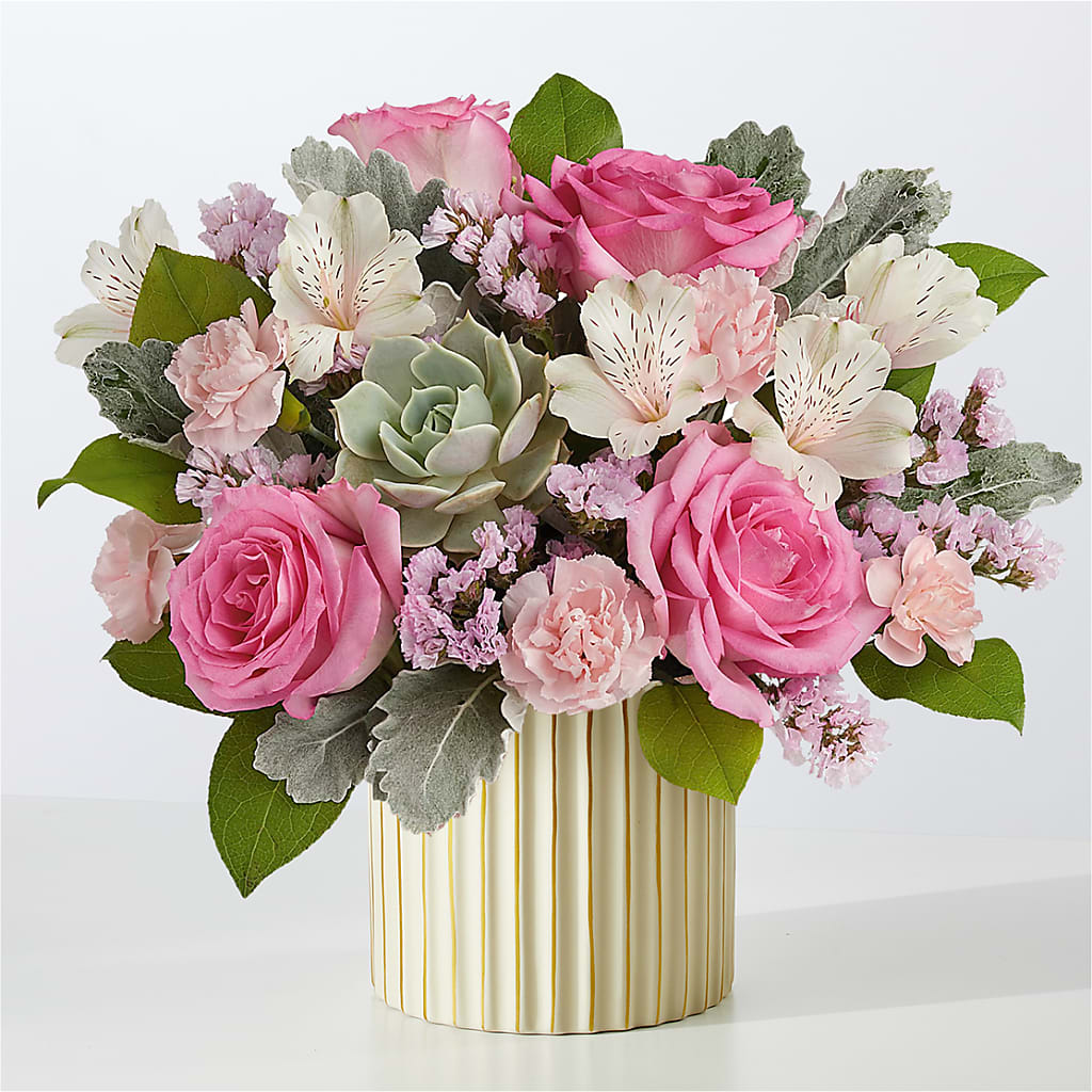 Dusty Rose Bouquet with Ivory Vase – The Arrangement Smiles Unlimited Llc, Anderson IN