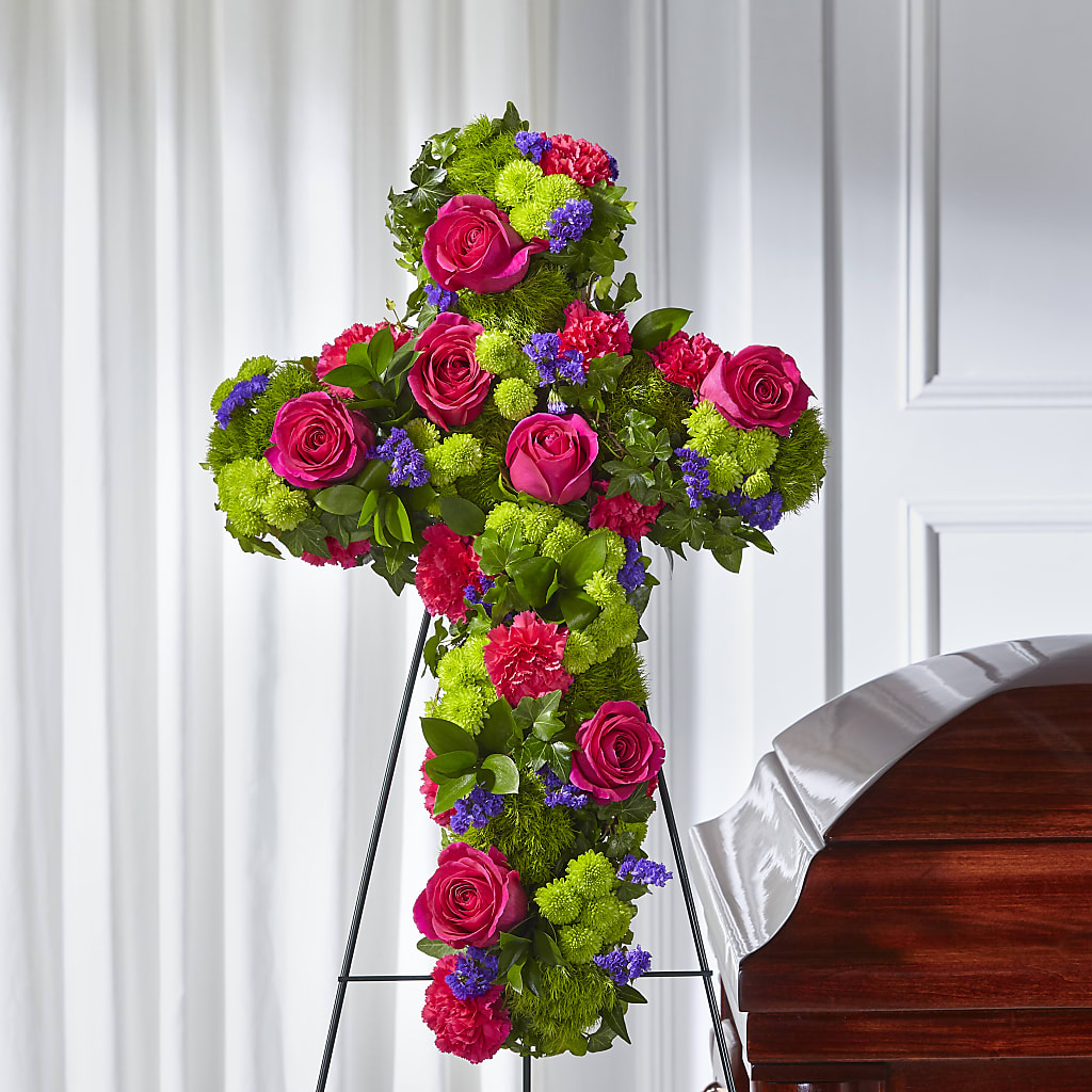 Tribute Rose Floral Cross – The Arrangement Smiles Unlimited Llc, Anderson IN