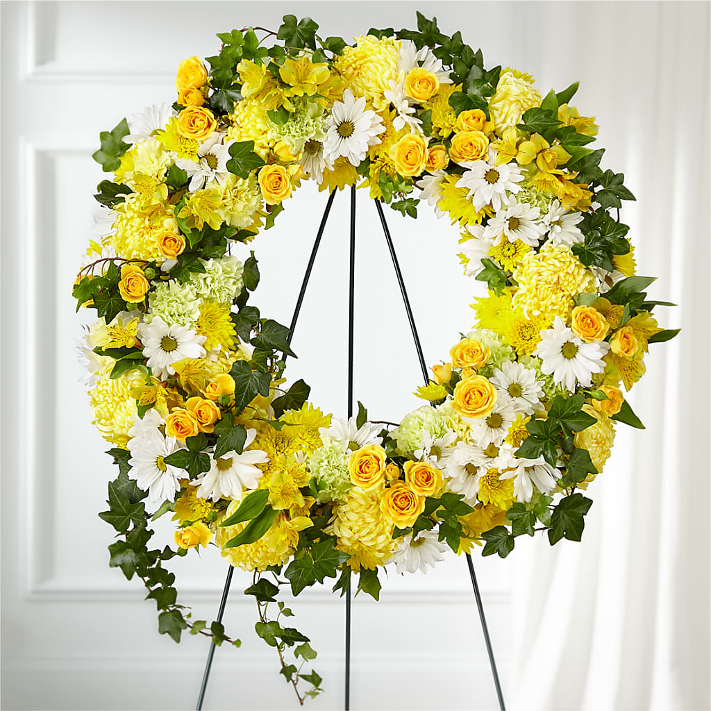 Golden Remembrance Wreath – The Arrangement Smiles Unlimited Llc, Anderson IN