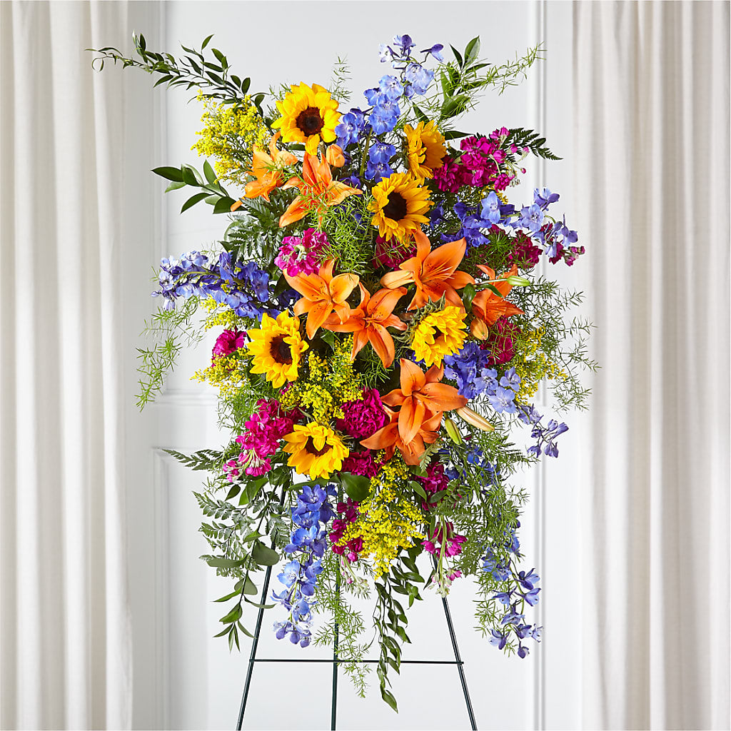 Sunlit Memories Standing Spray (Standard) – The Arrangement Smiles Unlimited Llc, Anderson IN