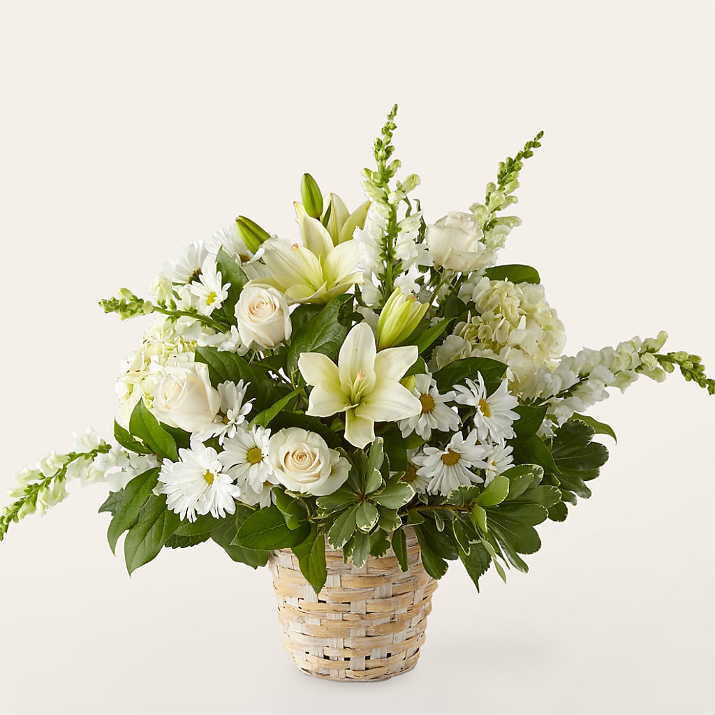Ivory Elegance Floral Basket – The Arrangement Smiles Unlimited Llc, Anderson IN