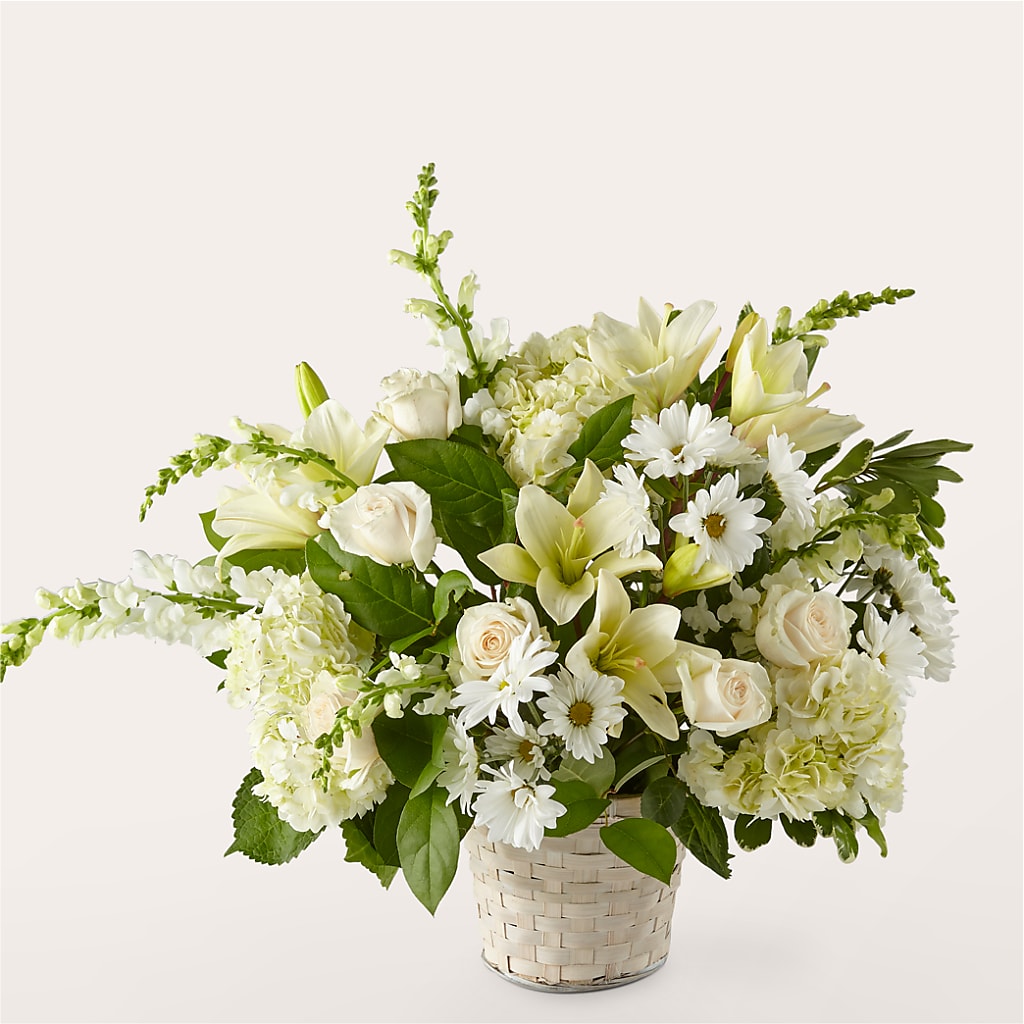 Ivory Elegance Floral Basket – The Arrangement Smiles Unlimited Llc, Anderson IN