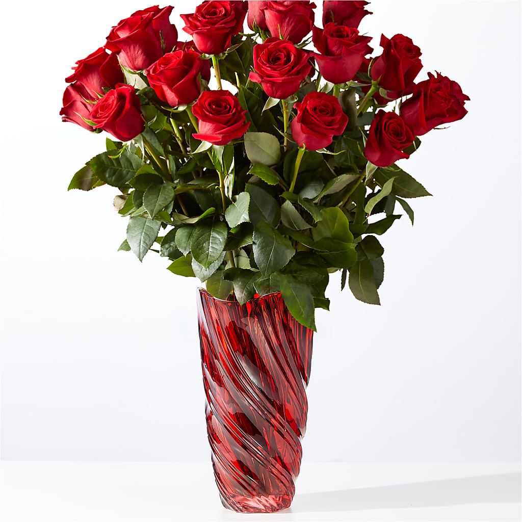 Classic Love Red Rose Bouquet with Luxe Swirl Vase – The Arrangement Smiles Unlimited Llc, Anderson IN