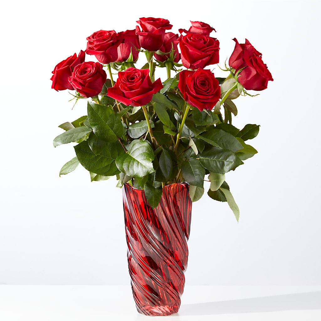 Classic Love Red Rose Bouquet with Luxe Swirl Vase – The Arrangement Smiles Unlimited Llc, Anderson IN