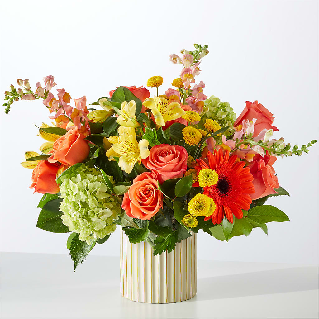 Autumn Sunshine Bouquet with Ivory Vase –  The Arrangement Smiles Unlimited Llc, Anderson IN
