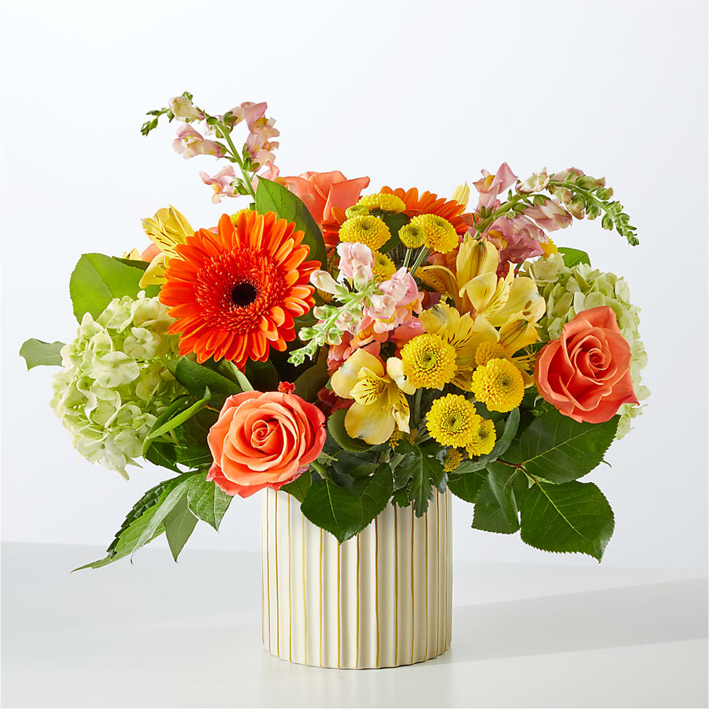 Autumn Sunshine Bouquet with Ivory Vase –  The Arrangement Smiles Unlimited Llc, Anderson IN
