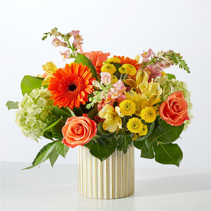 Autumn Sunshine Bouquet with Ivory Vase –  The Arrangement Smiles Unlimited Llc, Anderson IN
