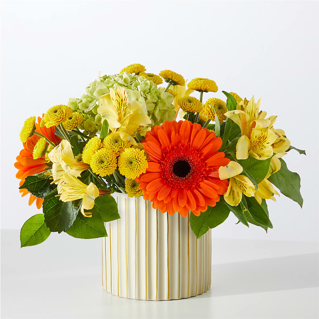 Autumn Sunshine Bouquet with Ivory Vase –  The Arrangement Smiles Unlimited Llc, Anderson IN